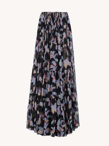 Gathered maxi skirt in silk georgette Product Image