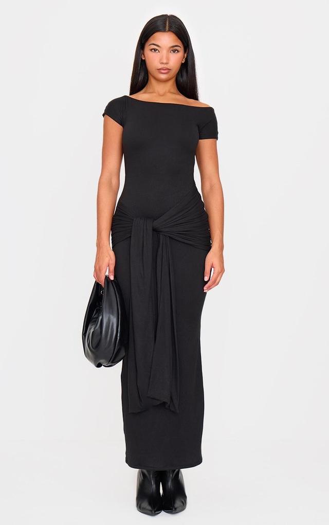 Black Double Contour Boat Neck Wrap Maxi Dress Product Image