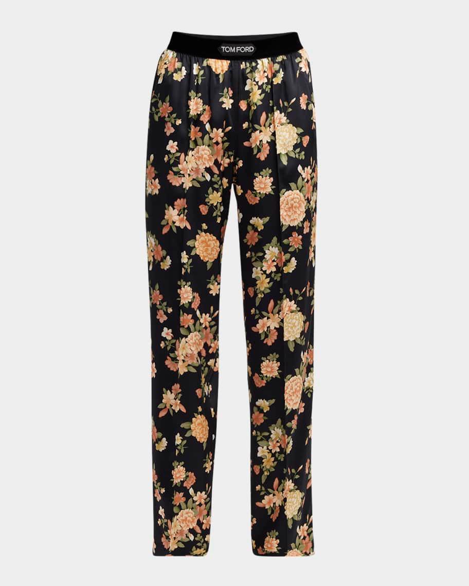 Logo-Band Hendrix Floral Stretch Silk Pajama Pants Product Image