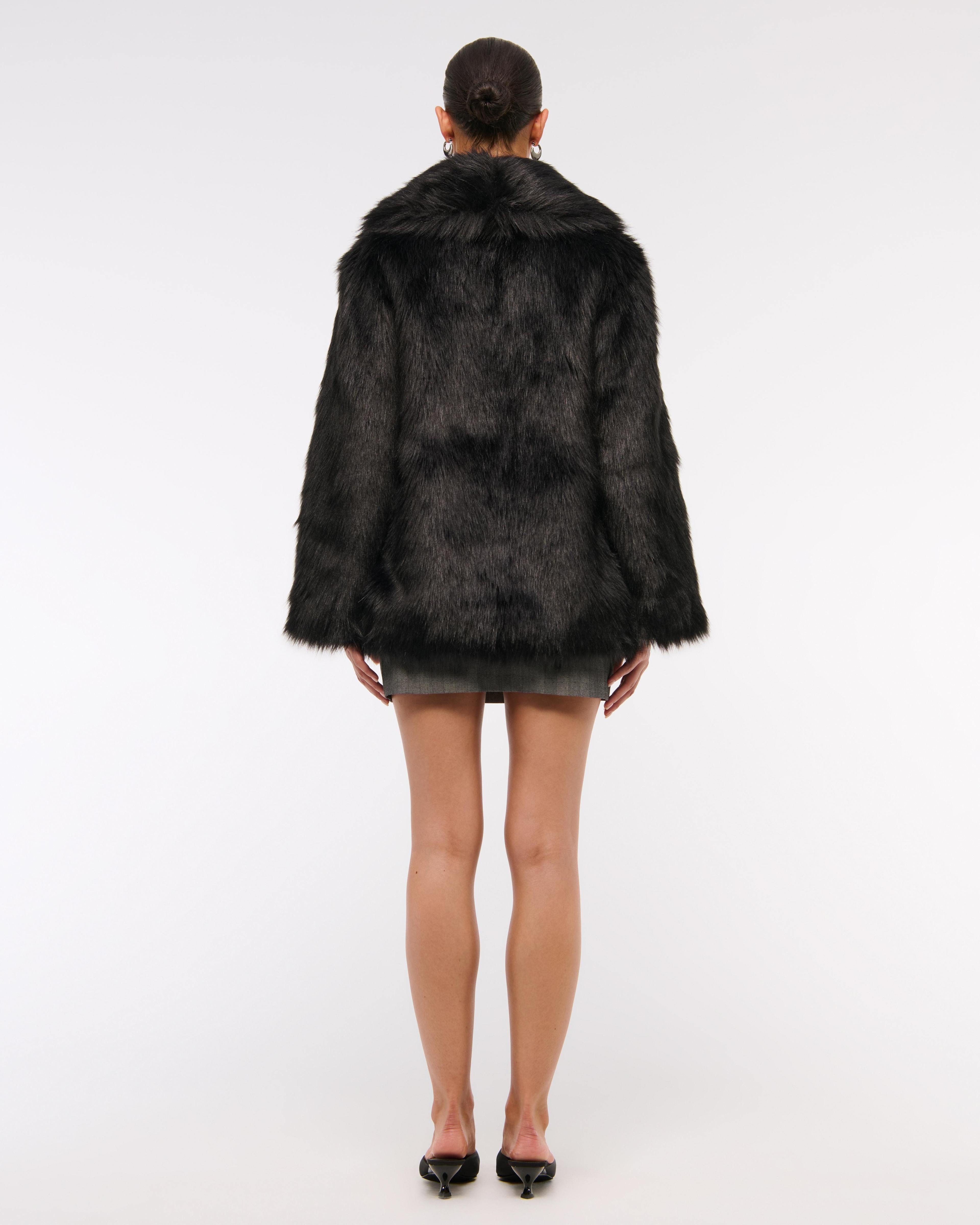 Shawl Collar Faux Fur Coat Product Image