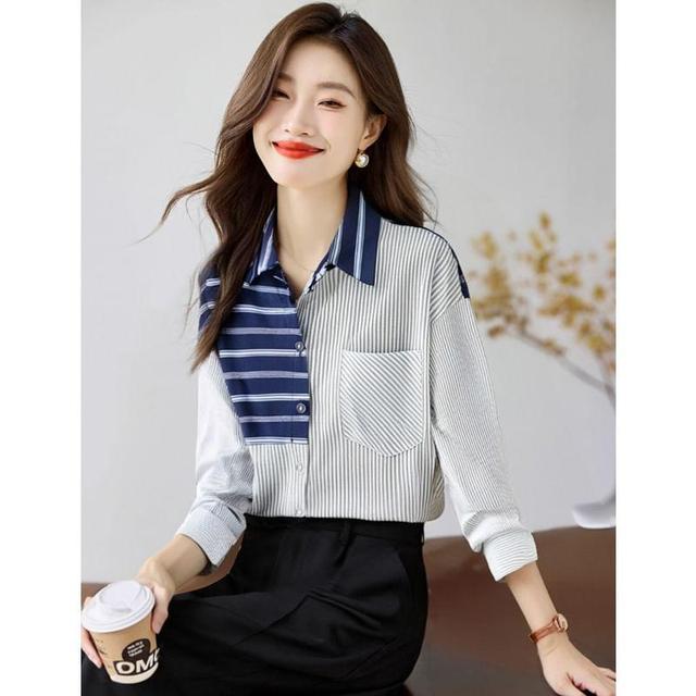 Long-Sleeve Striped Pocket Detail Shirt Product Image