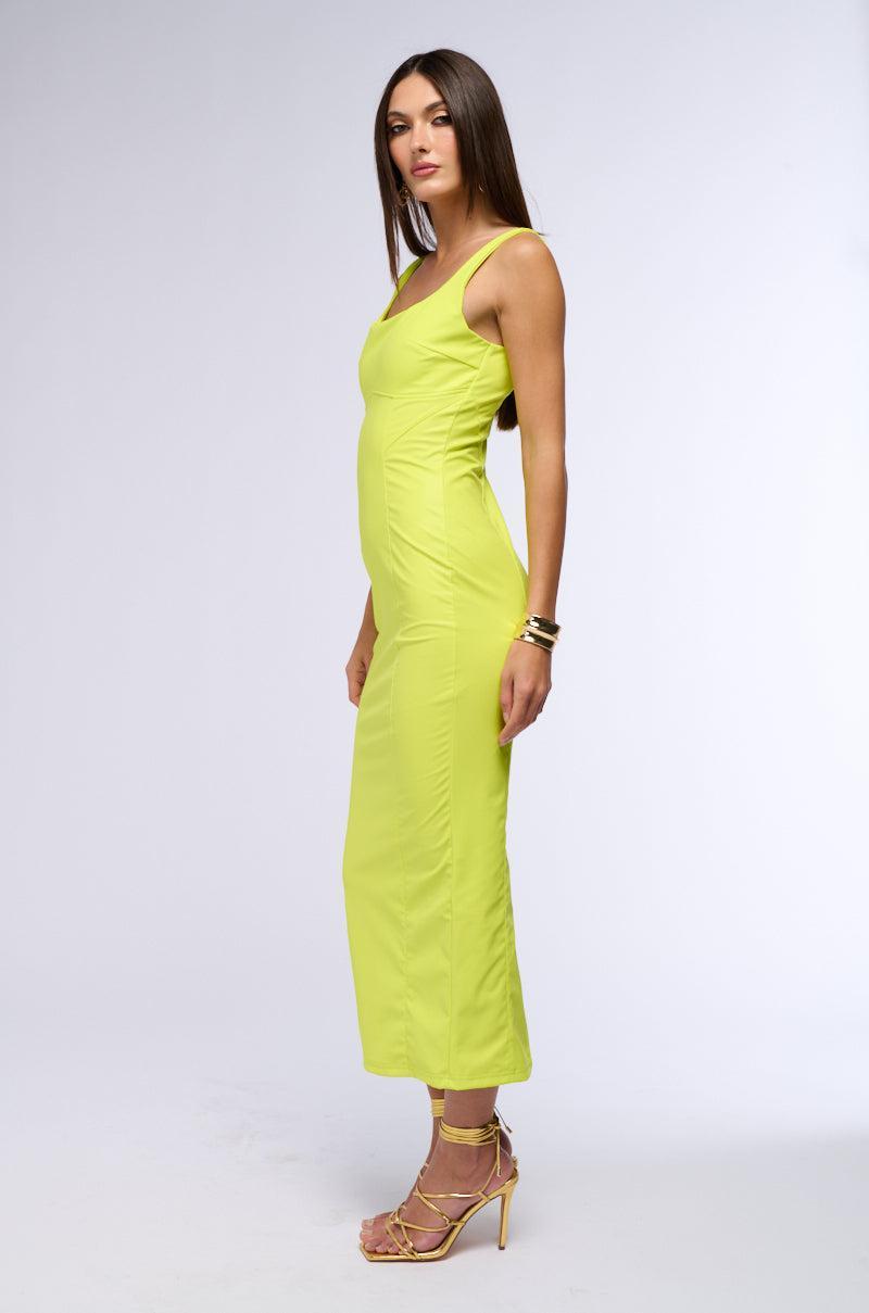 TAKE ME OUT FAUX LEATHER MAXI DRESS IN LIME Product Image