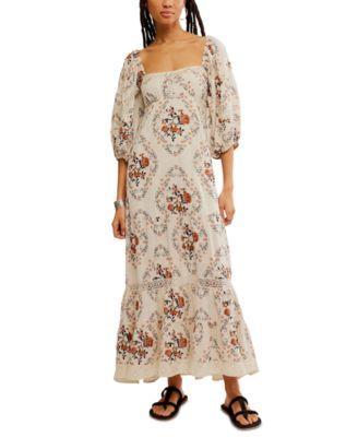 Women's All The Attitude Printed Lace-Trim Balloon-Sleeve Cotton Maxi Dress Product Image