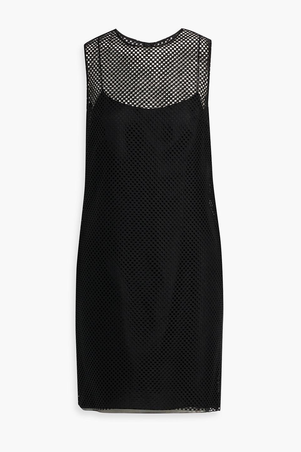 Checkerboard Silk-lined Linen-blend Mini Dress In Black Product Image