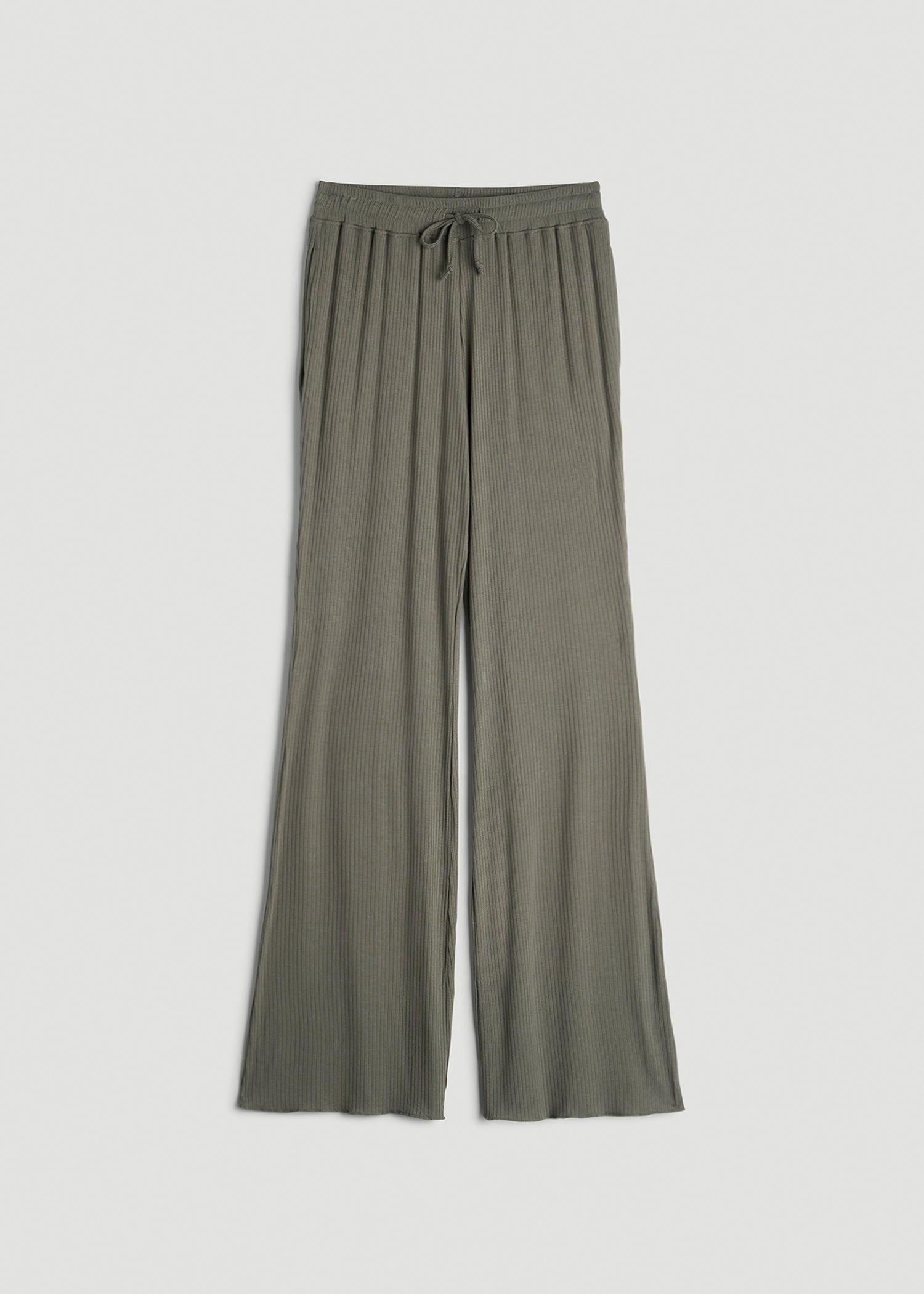 Ribbed Flare Pants for Tall Women in Camper Green Product Image