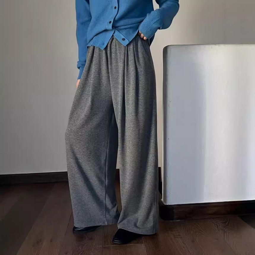 High Rise Plain Loose-Fit Wide-Leg Sweatpants Product Image