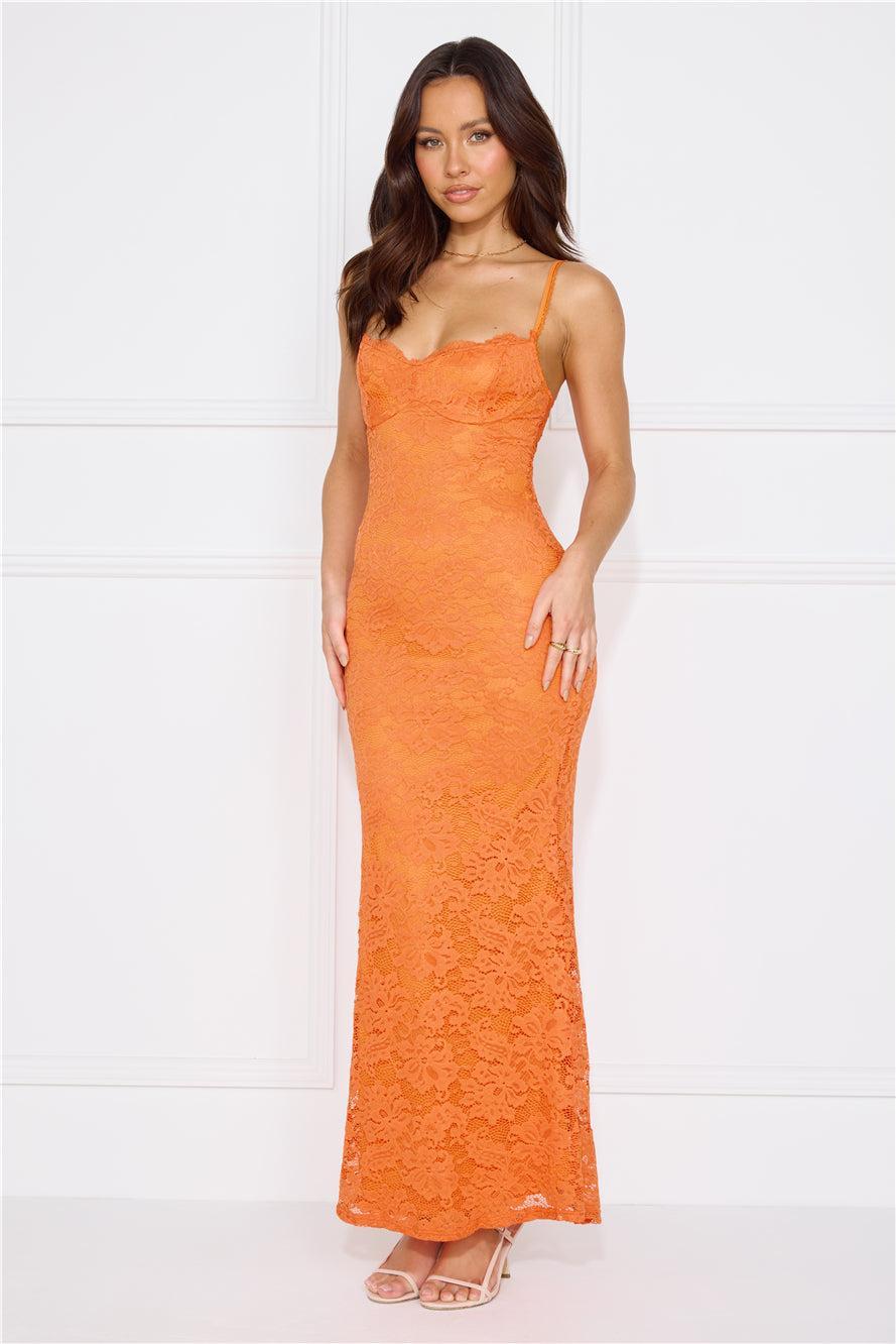 Soft Sweet Lace Maxi Dress Orange Product Image