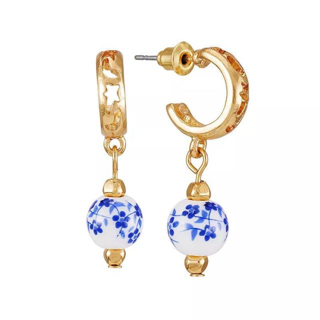 Berry Jewelry Gold Tone Blue Cloisonne Bead Drop Hoop Earrings, Womens, Multi Product Image