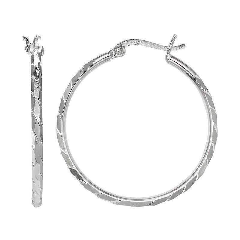 PRIMROSE Sterling Silver Textured Hoop Earrings, Womens, Grey Product Image