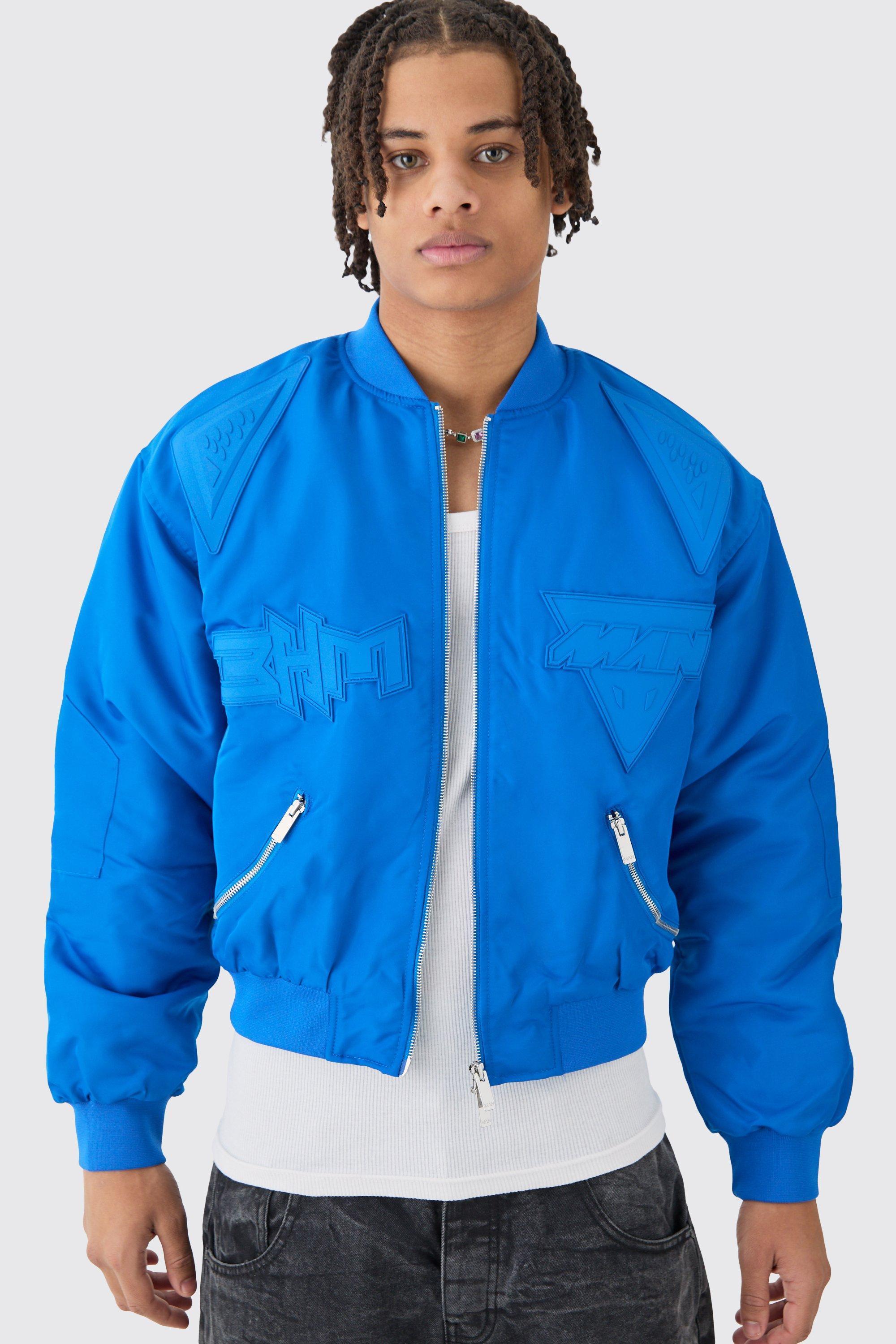 Boxy High Shine Tonal Nylon Moto Jacket | boohooMAN USA Product Image