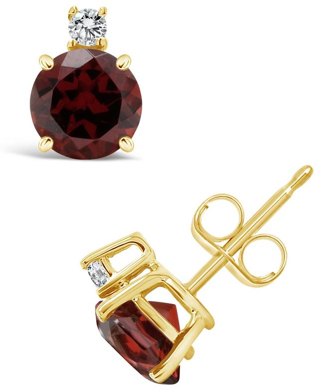 Belk & Co 14K Gold 6Mm Round Garnet Diamond Accent Earrings Product Image