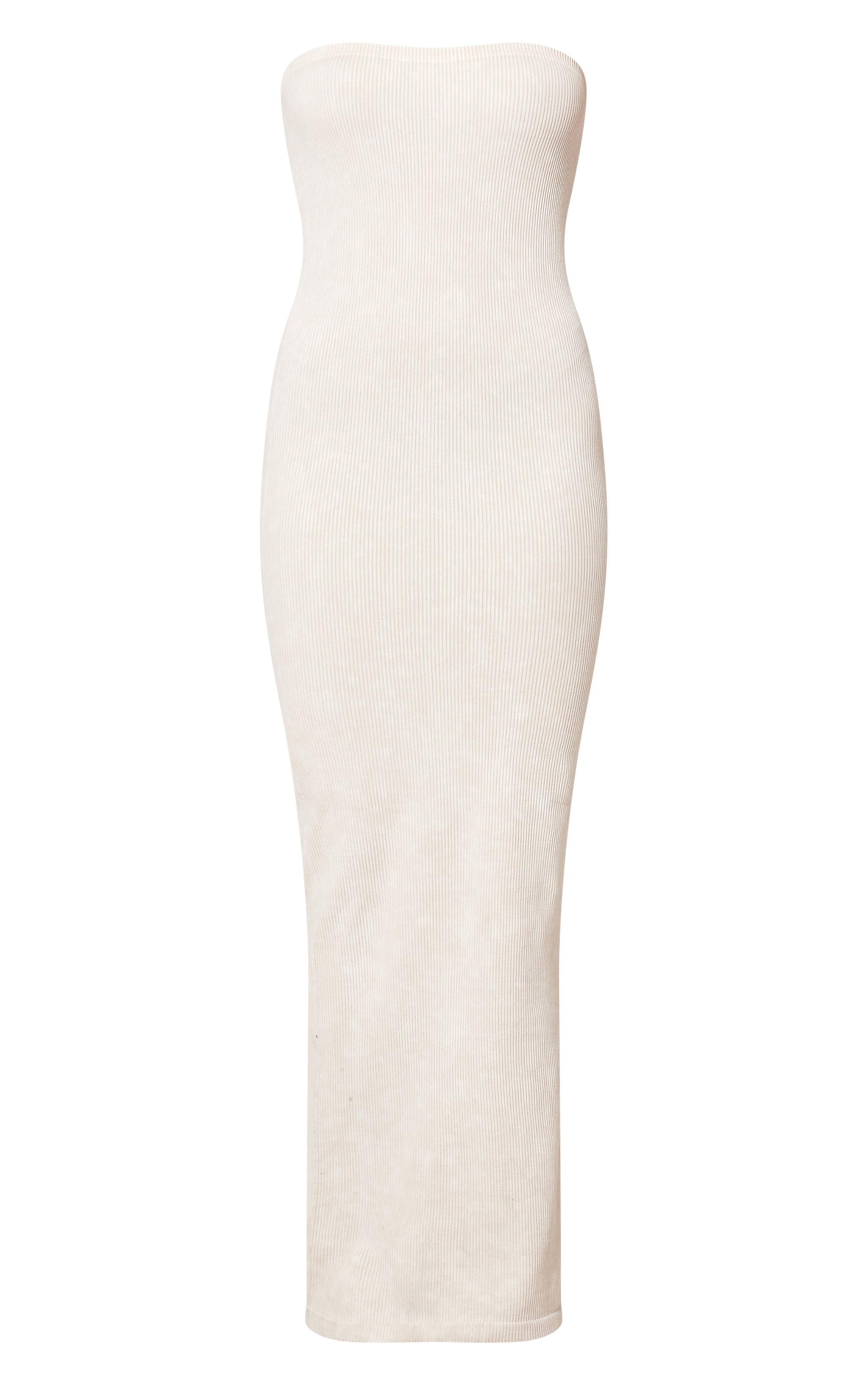 Cream Faded Snatched Rib Bandeau Midaxi Dress Product Image