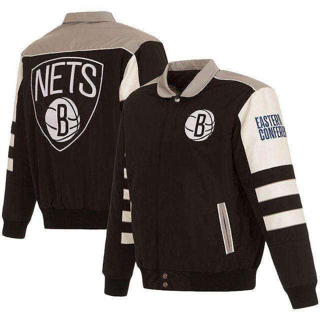 Mens JH Design Brooklyn Nets Stripe Colorblock Nylon Reversible Full-Snap Jacket Product Image