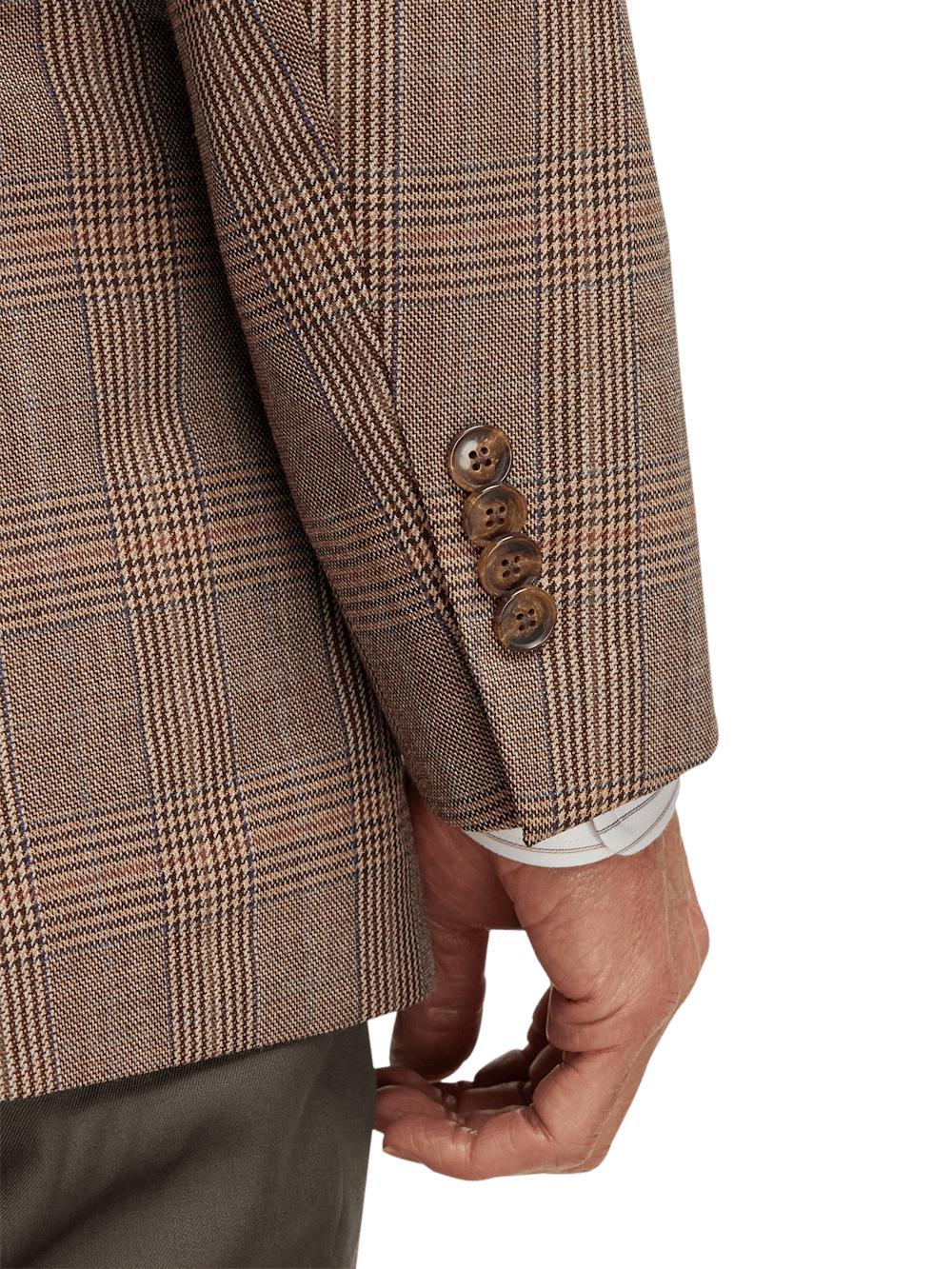 Wool Plaid Single Breasted Notch Lapel Sport Coat - Brown Product Image