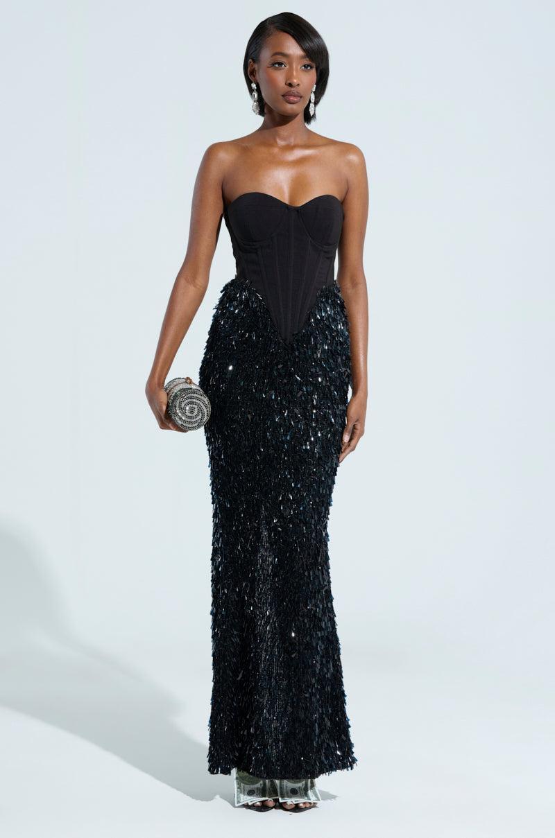 THE MAIN EVENT SEQUIN CORSET MAXI DRESS Product Image