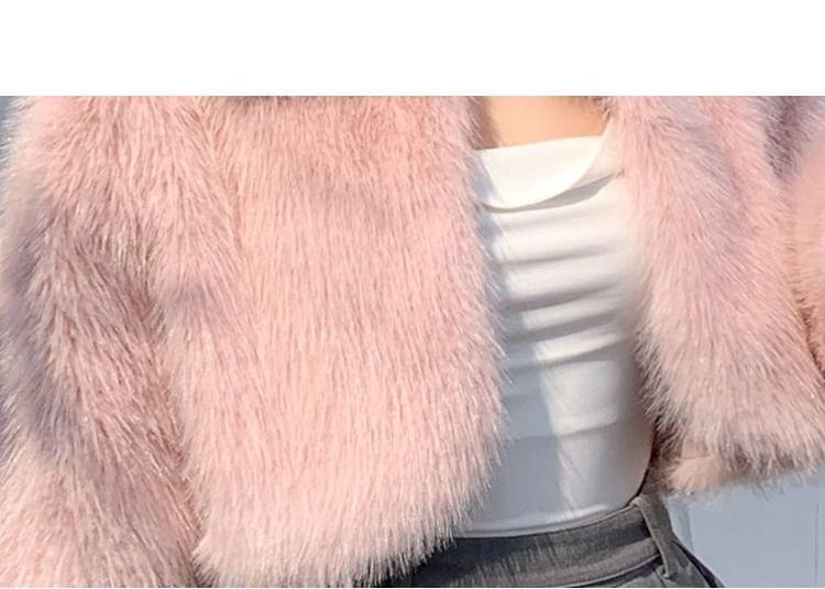 Collared Plain Fluffy Open Front Crop Jacket Product Image