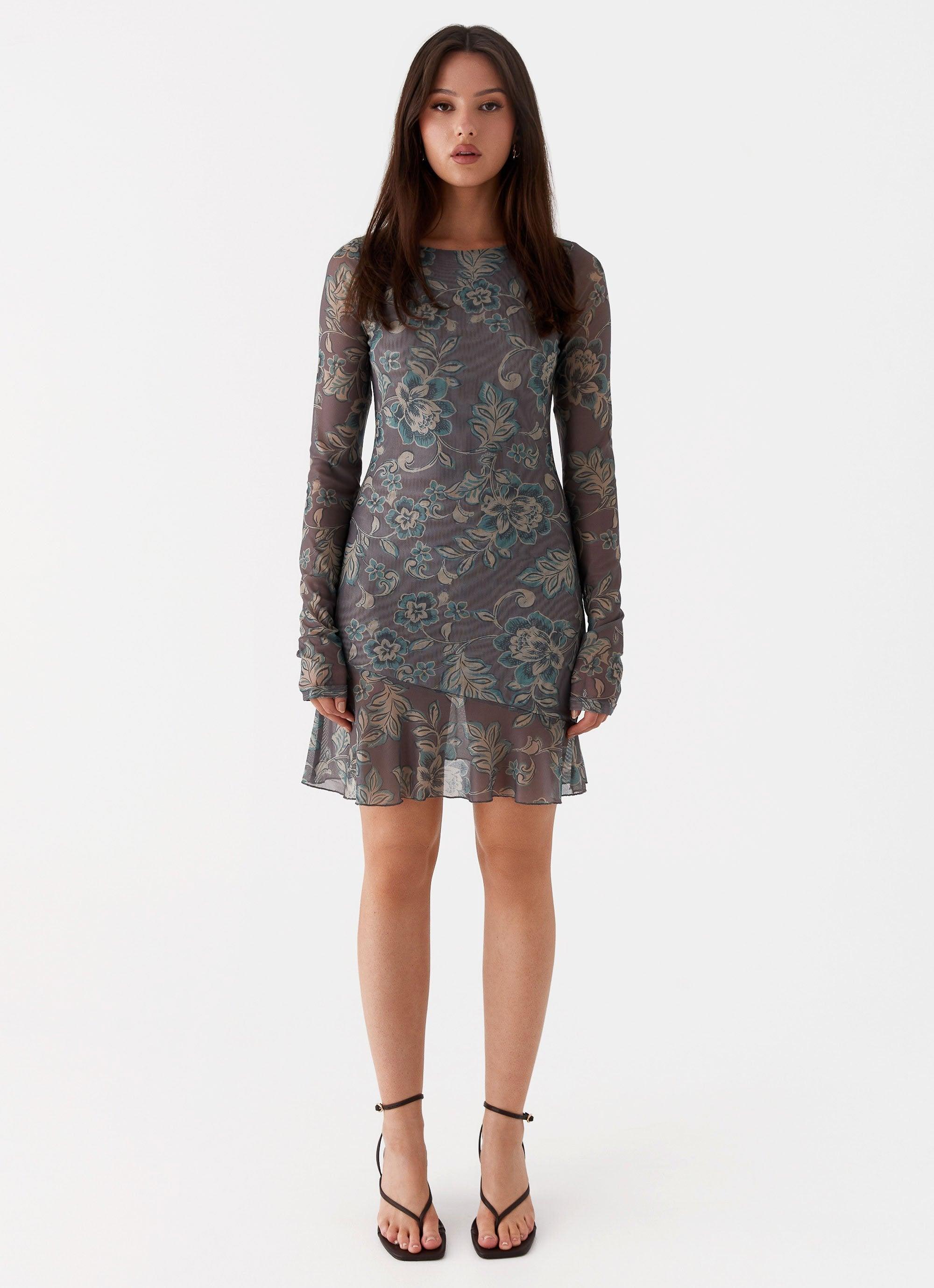 Ines Long Sleeve Mini Dress - Brown Floral Product Image