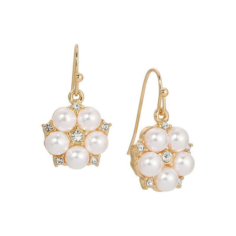 1928 Gold Tone Round Faux Pearl Drop Wire Earrings, Womens, White Product Image