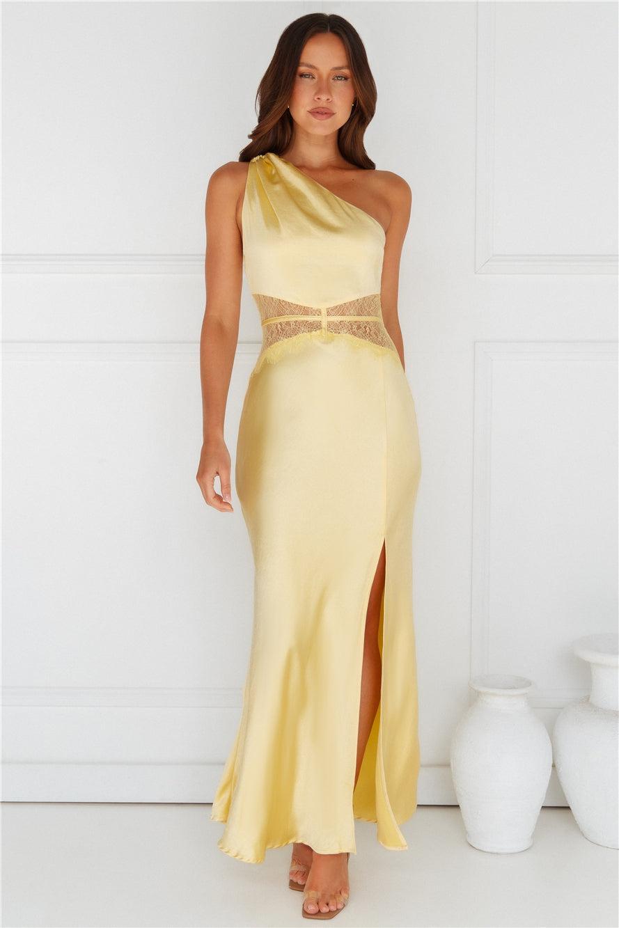 Show You Love One Shoulder Satin Maxi Dress Yellow Product Image