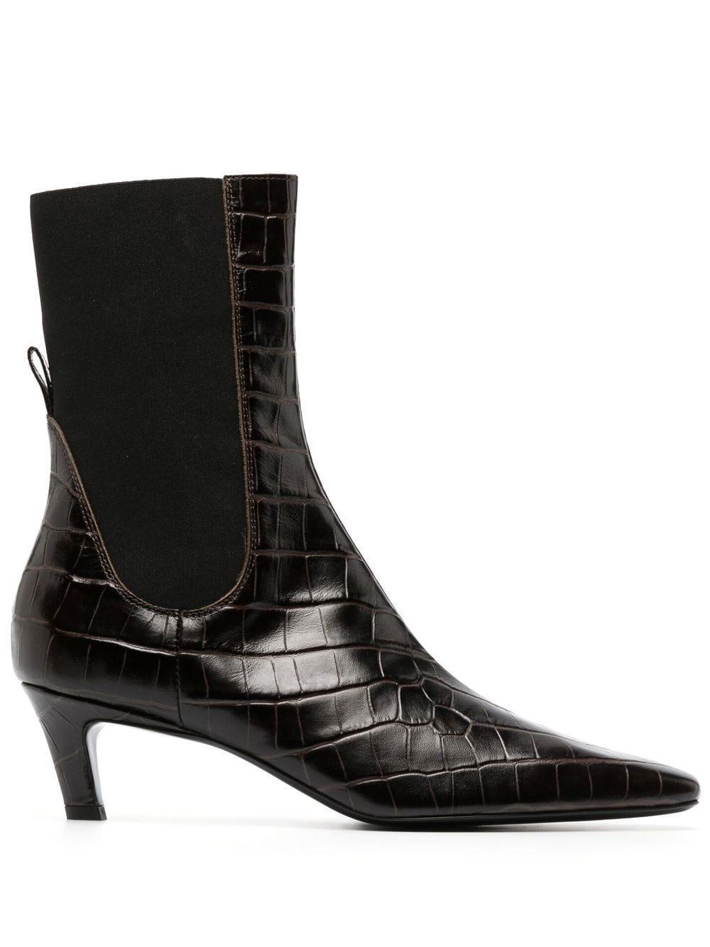 TOTÊME Croc-effect Leather Ankle Boots In Brown product image