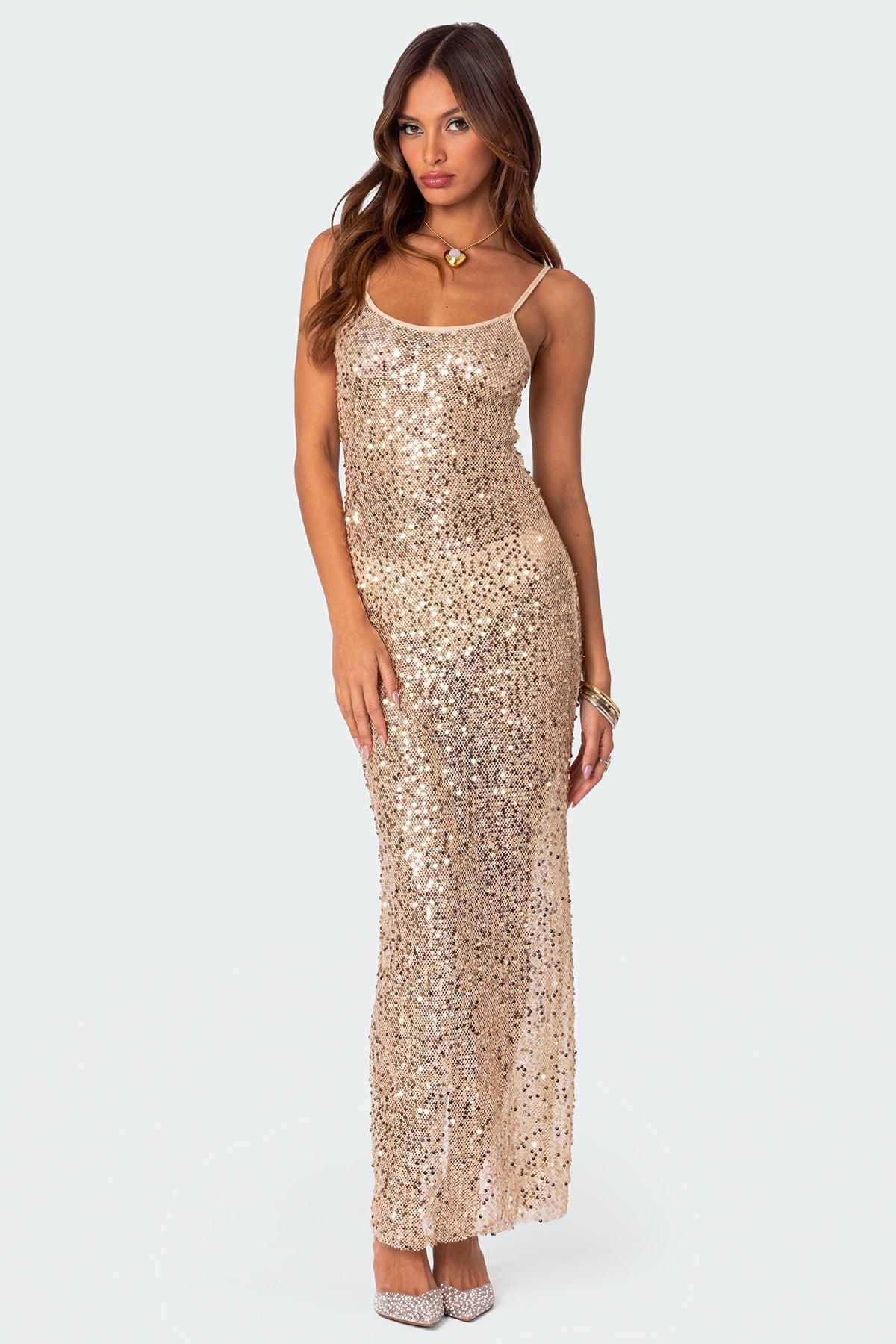 Sequin Sheer Mesh Maxi Dress Product Image