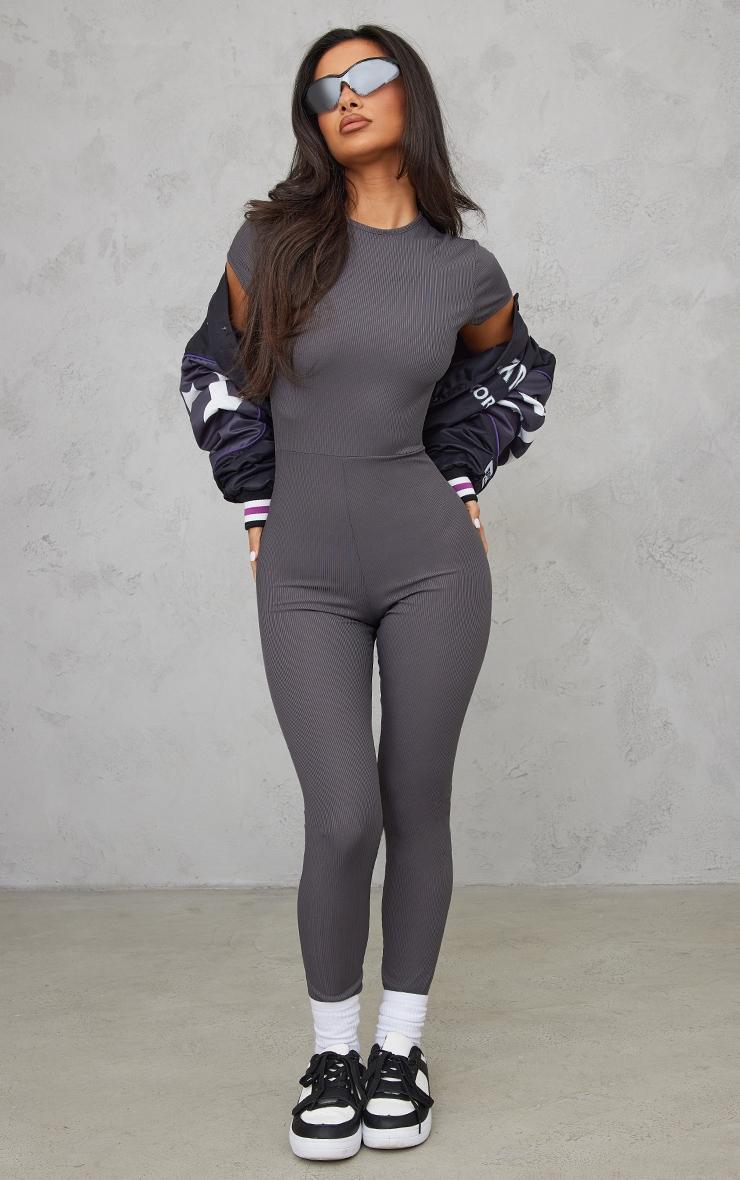 Petite Charcoal Rib Cap Sleeve Jumpsuit Product Image