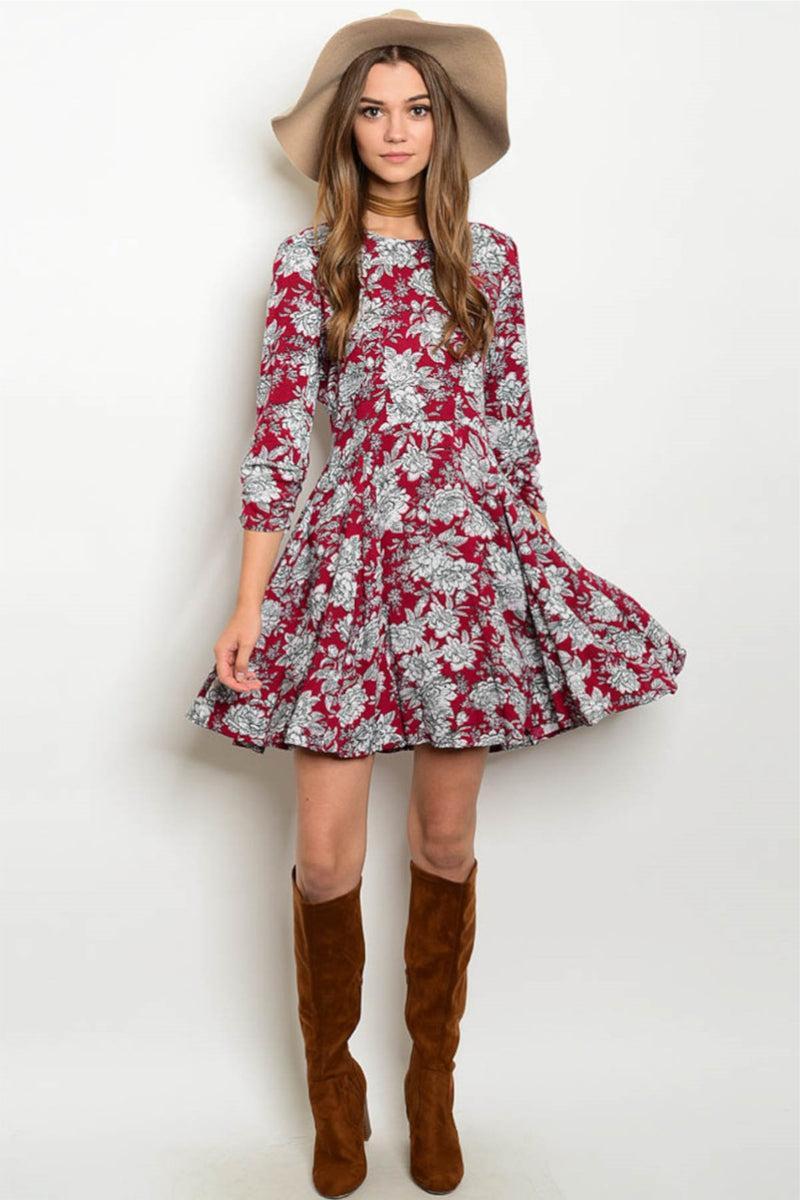 Floral Prints Burgundy Dress product image