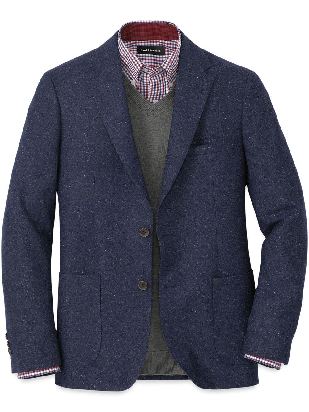 Wool Blend Donegal Single Breasted Notch Lapel Sport Coat - Navy Product Image