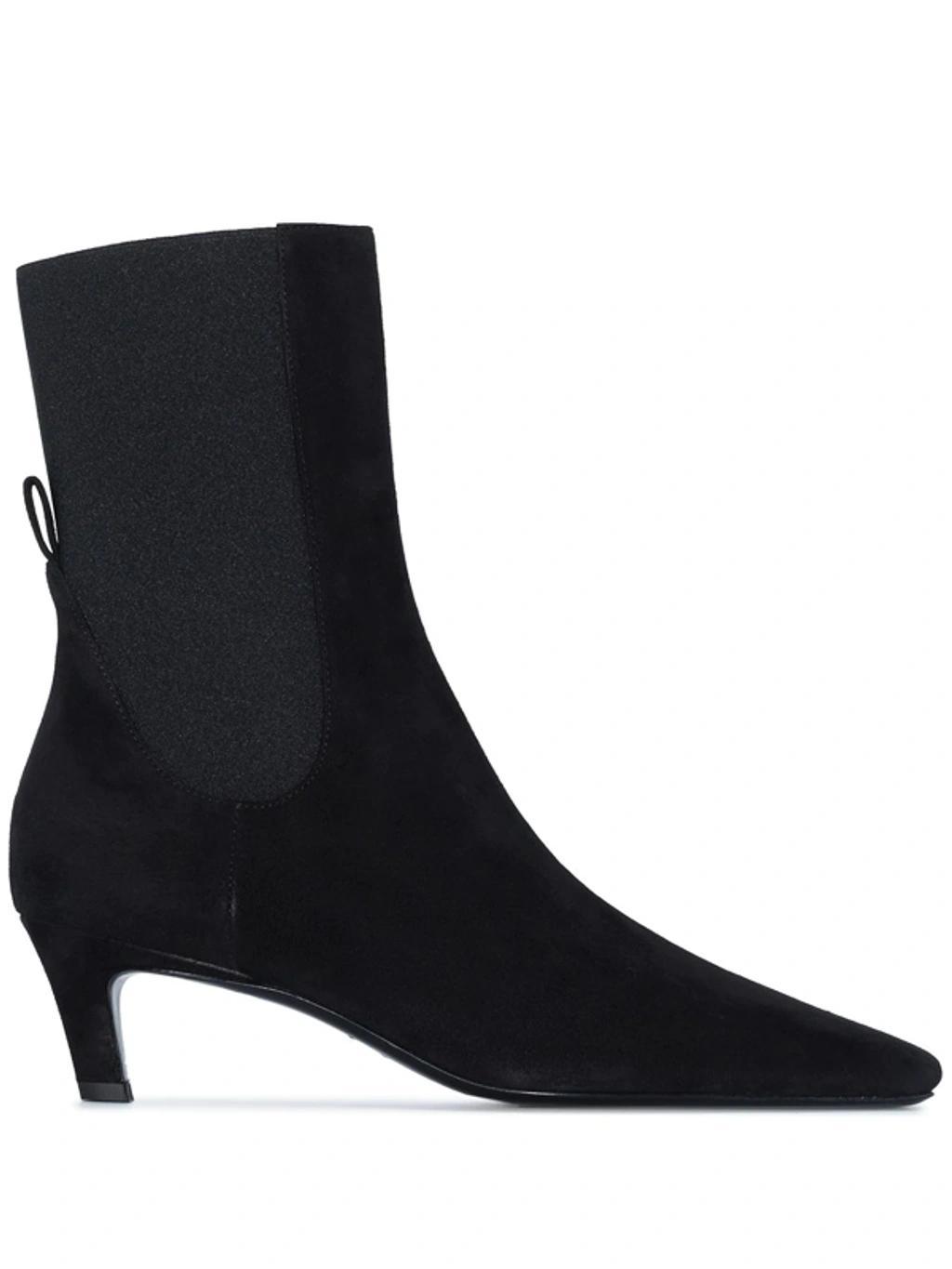 The Mid Heel Suede Chelsea Boots In Black Product Image