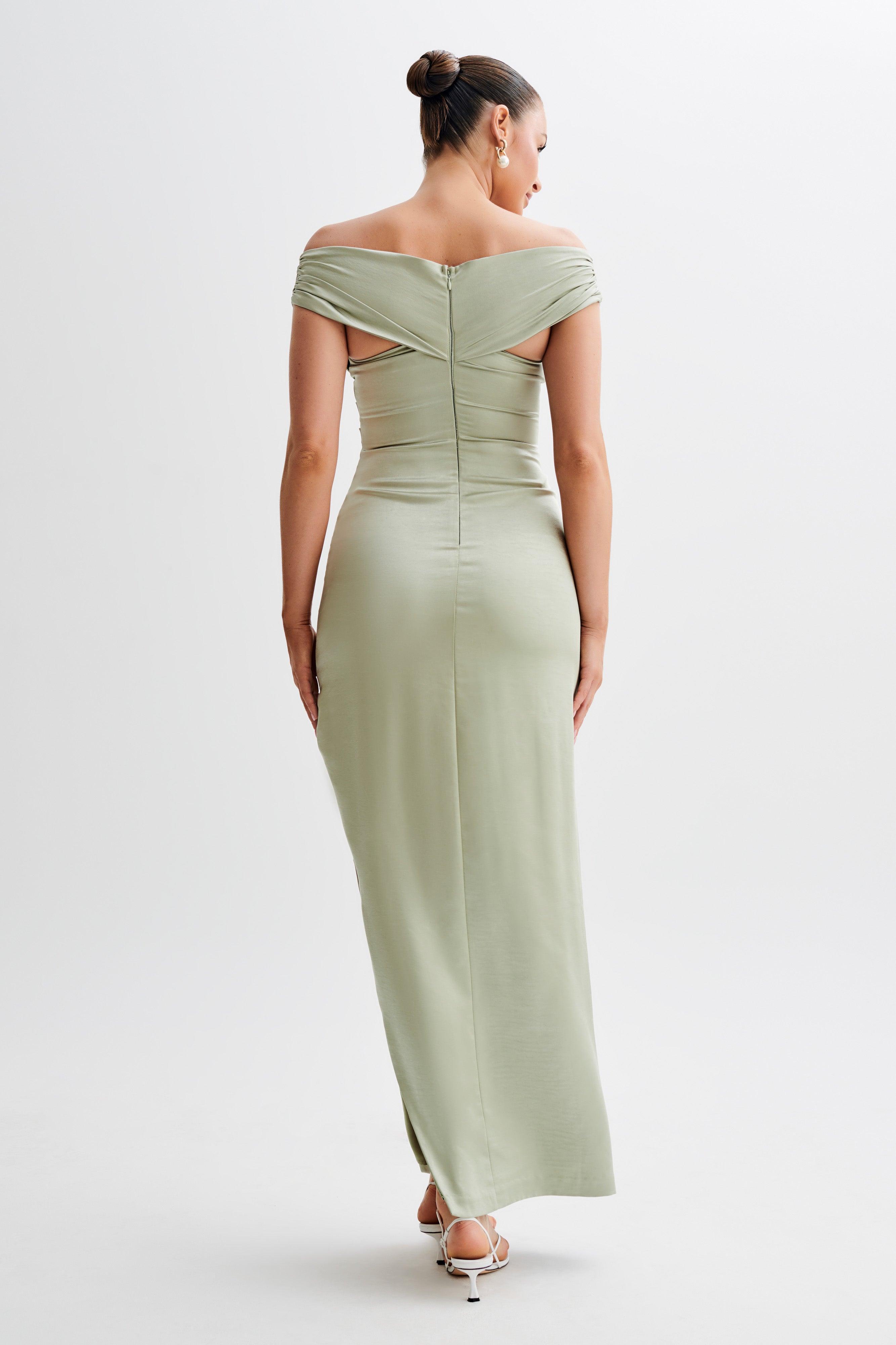 Harley Off Shoulder Satin Maxi Dress - Sage Product Image