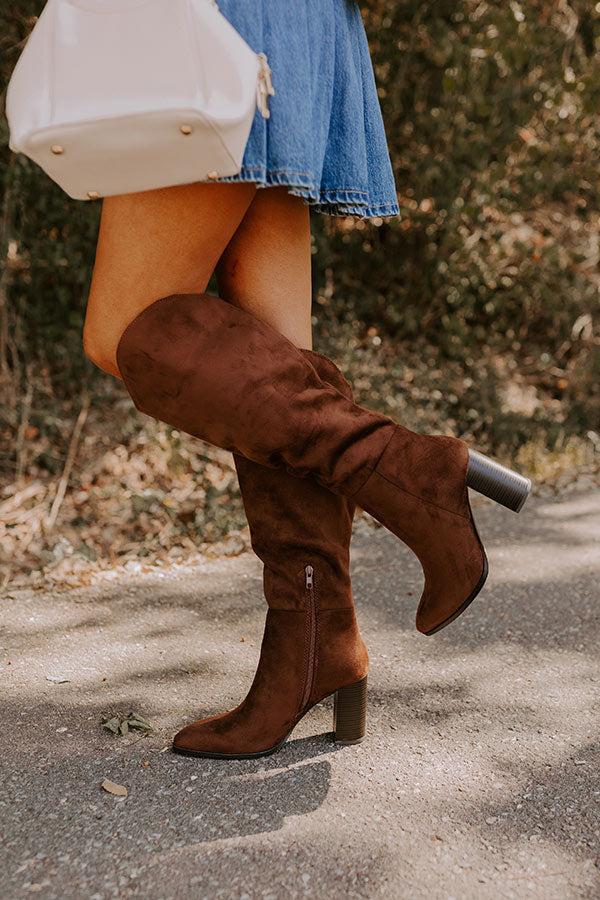 The Aria Faux Suede Knee High Boot in Chocolate Product Image