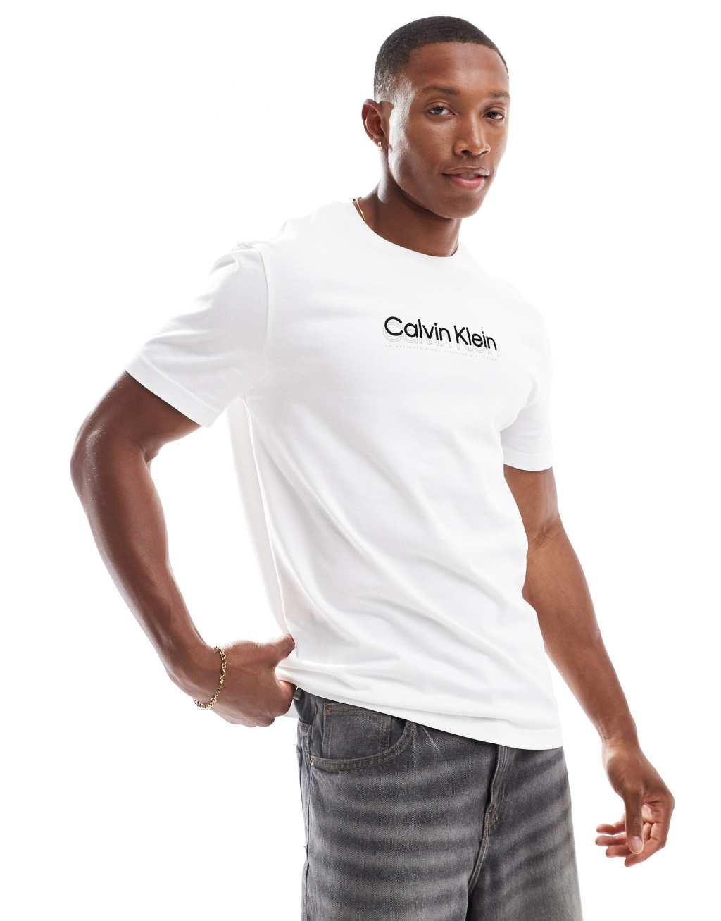 Calvin Klein double logo T-shirt in white Product Image