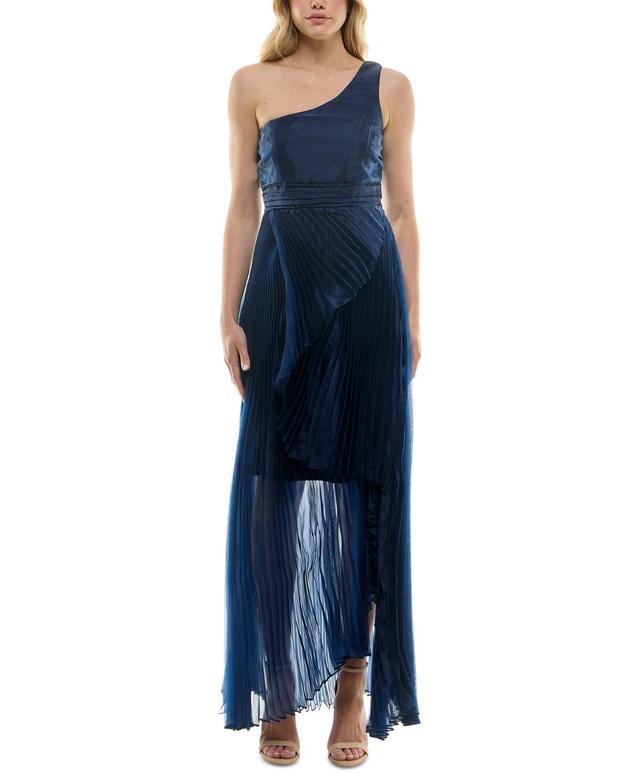 Taylor Womens Asymmetric One-Shoulder Pleated Organza Gown Product Image