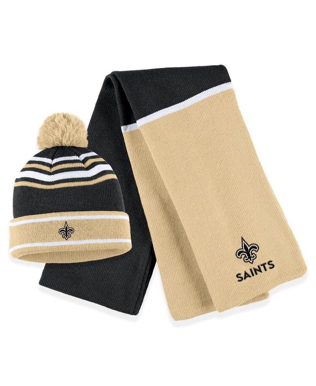 Womens Wear by Erin Andrews Black New Orleans Saints Colorblock Cuffed Knit Hat with Pom and Scarf Set Product Image