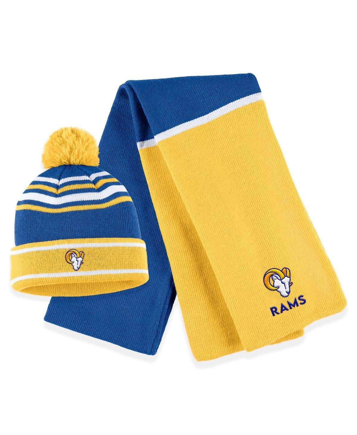 Womens Wear by Erin Andrews Royal Los Angeles Rams Colorblock Cuffed Knit Hat with Pom and Scarf Set Product Image