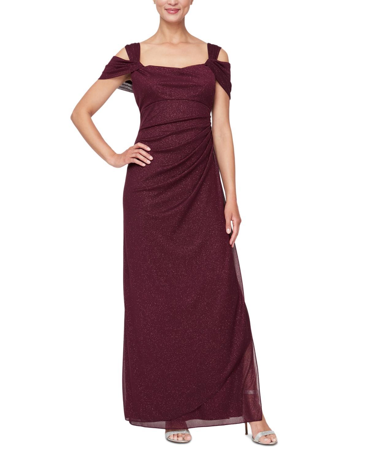 Alex Evenings Cold Shoulder Ruffle Glitter Evening Gown Product Image