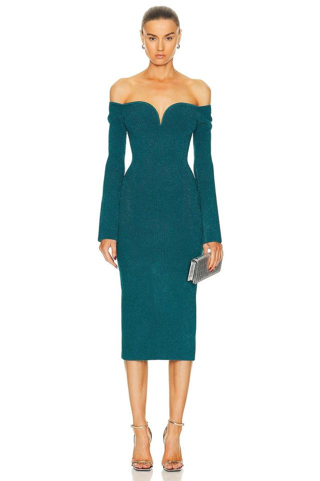 GALVAN Grace Long Sleeve Dress in Peacock - Blue. Size L (also in ). Product Image