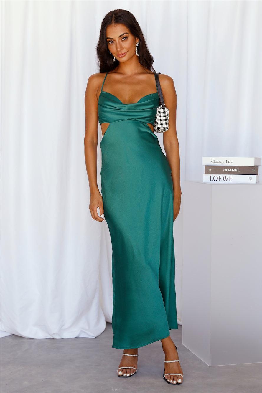 Purely Formed Satin Maxi Dress Green Product Image