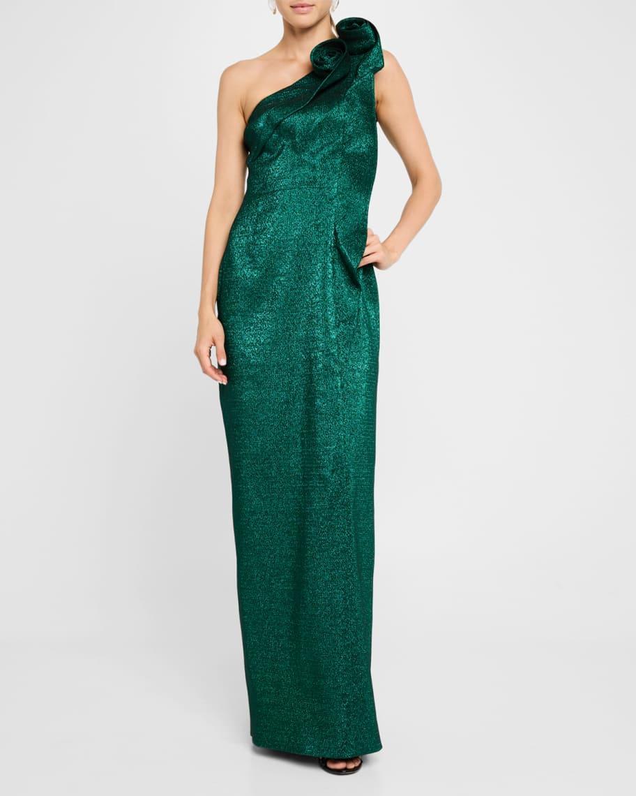 One-Shoulder Sparkle Jacquard Column Gown Product Image