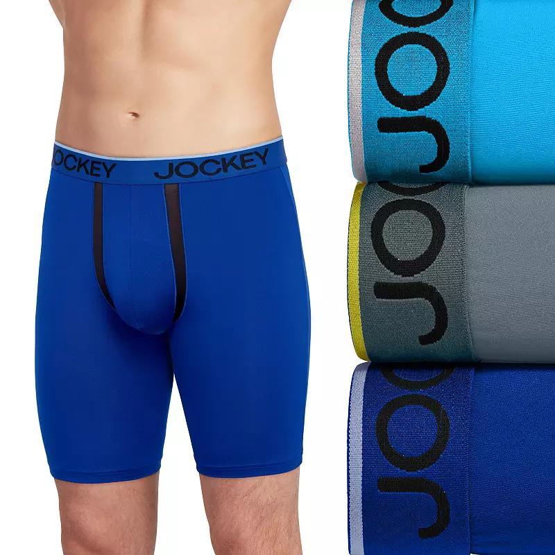 Mens Jockey 3-Pack Chafe-Proof Pouch Microfiber 8.5 Long Leg Boxer Briefs Dark Blue Product Image