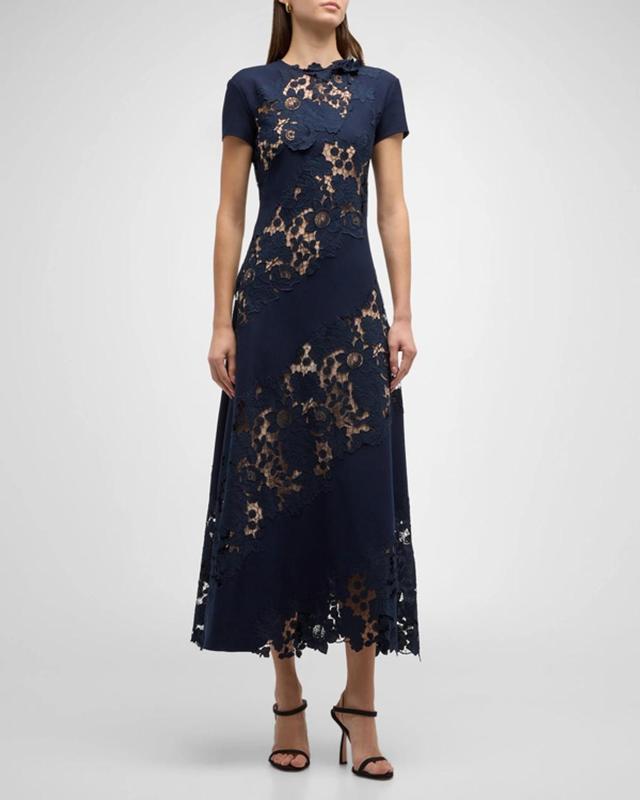 Mixed Botanical guipure-lace midi dress Product Image