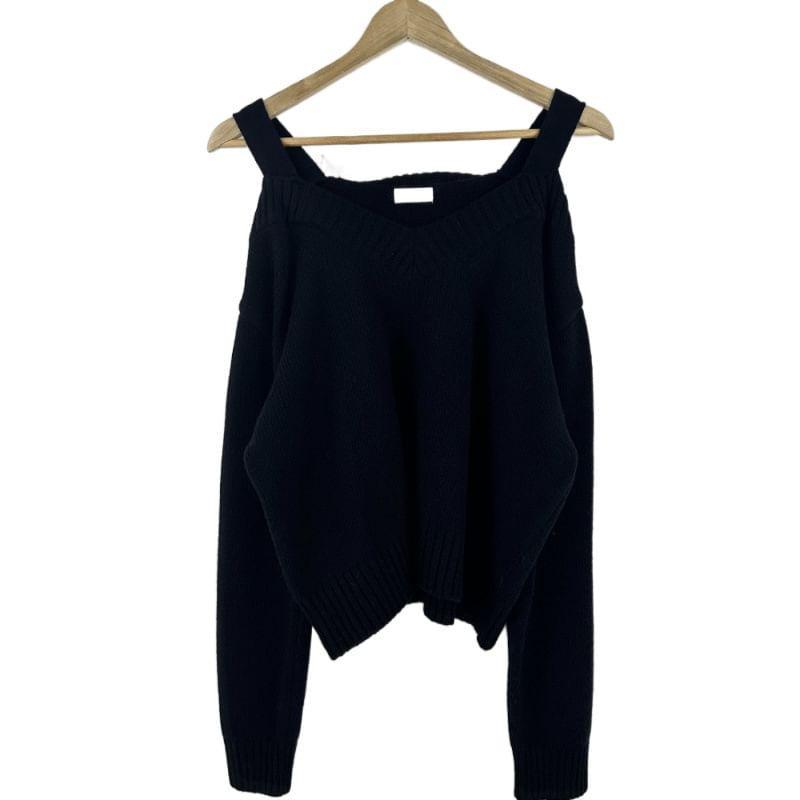 Cold-Shoulder Plain Sweater Product Image