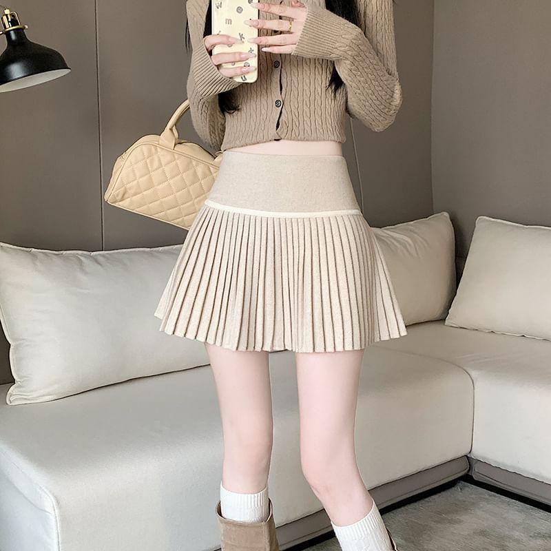 High Waist Accordion Pleated Mini A-Line Skirt Product Image