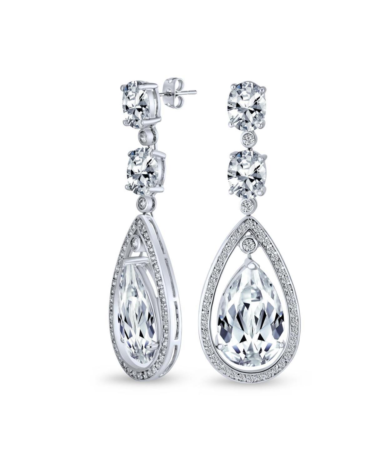 Bling Jewelry Art Deco Style Clear Cubic Zirconia Halo Large Teardrop Cz Statement Dangle Chandelier Earrings For Women Party Product Image