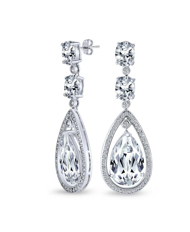 Bling Jewelry Art Deco Style Clear Cubic Zirconia Halo Large Teardrop Cz Statement Dangle Chandelier Earrings For Women Party Product Image