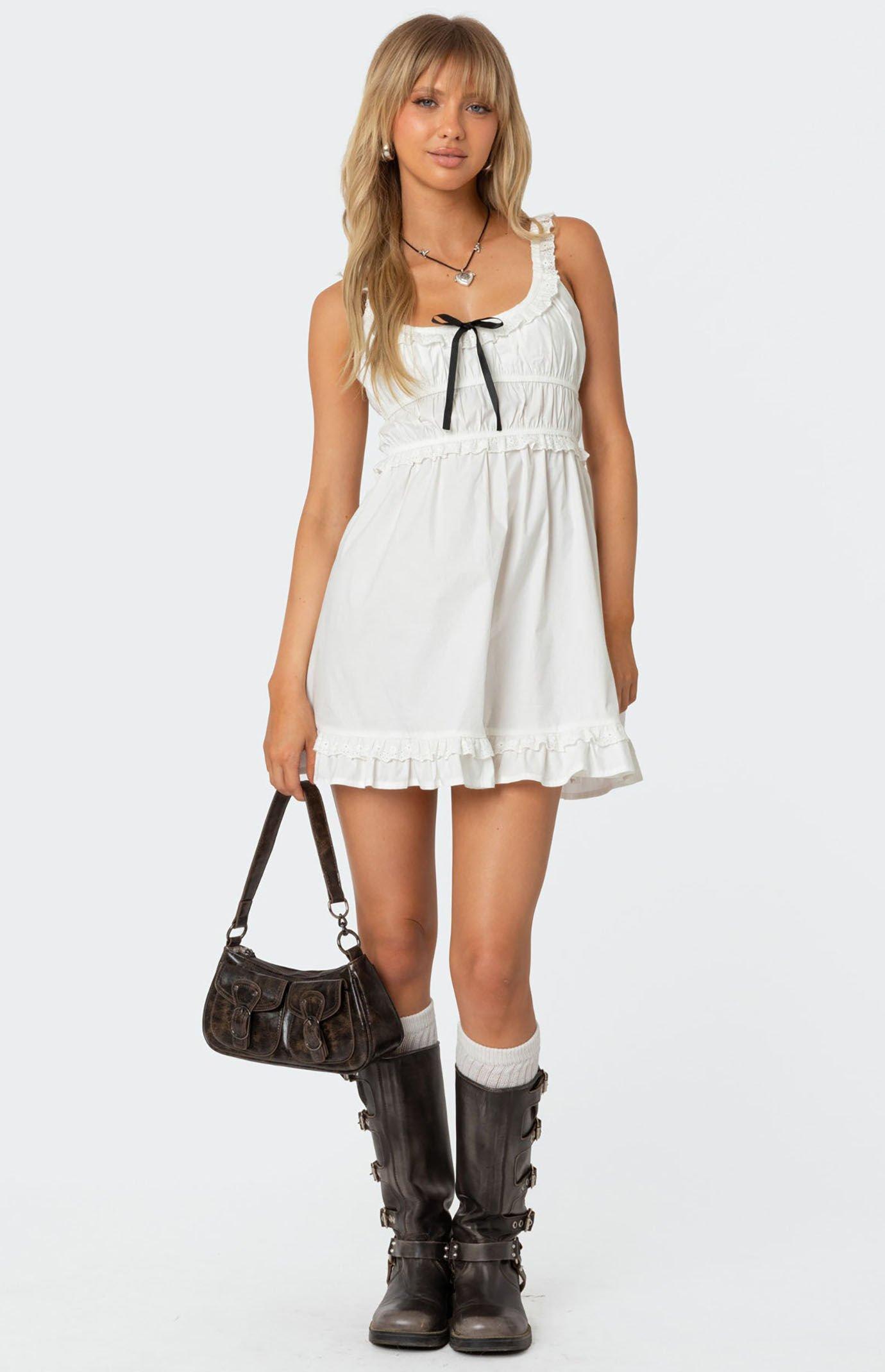 Edikted Womens Eyelet Frill Mini Dress Product Image