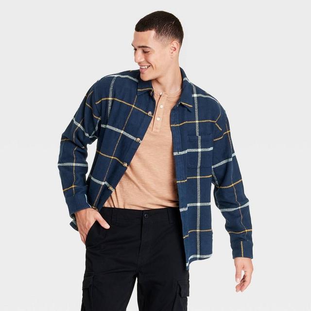 Mens Heavyweight Flannel Long Sleeve Button-Down Shirt - Goodfellow & Co Pilot Blue L Product Image