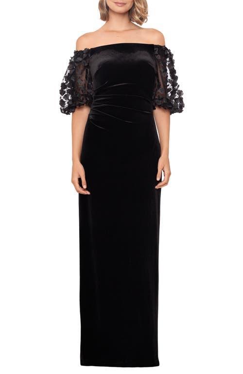 Xscape Evenings Floral Appliqu Off the Shoulder Velvet Gown Product Image