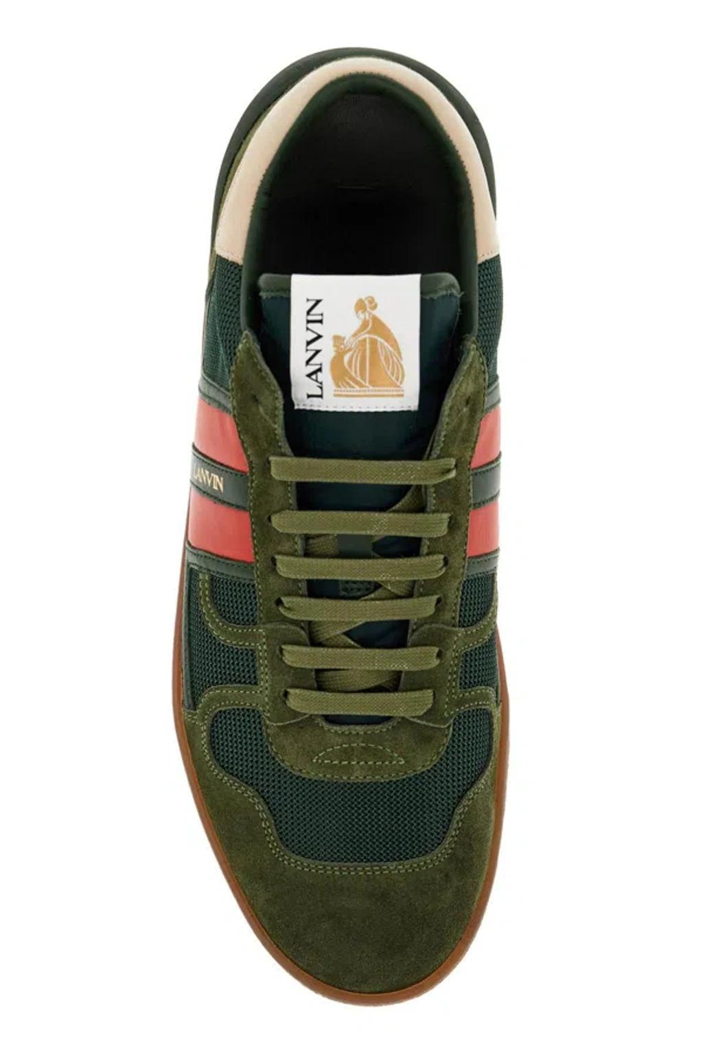 LANVIN Clay Color Block Mesh And Leather Sneakers In Green Product Image