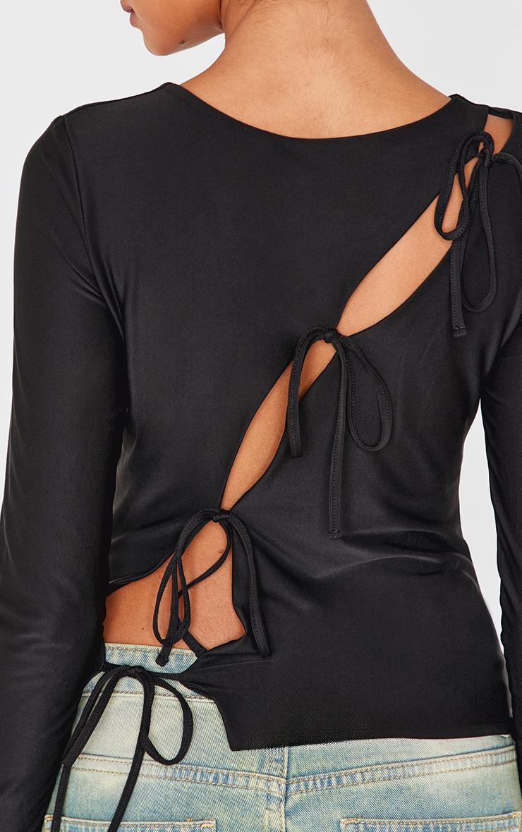 Black Slinky Tie Back Detail Long Sleeve Top Product Image